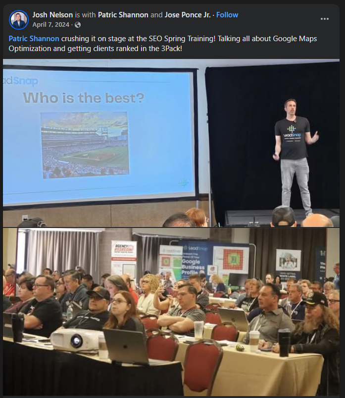 An SEO Spring Training attendee post on Facebook
