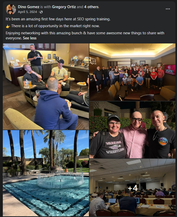 An SEO Spring Training attendee post on Facebook