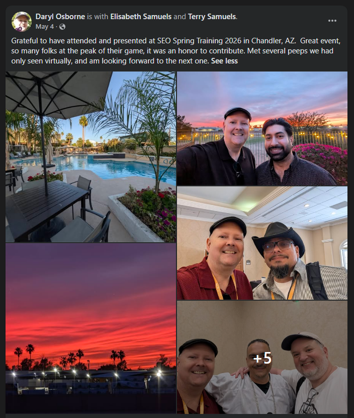 An SEO Spring Training attendee post on Facebook
