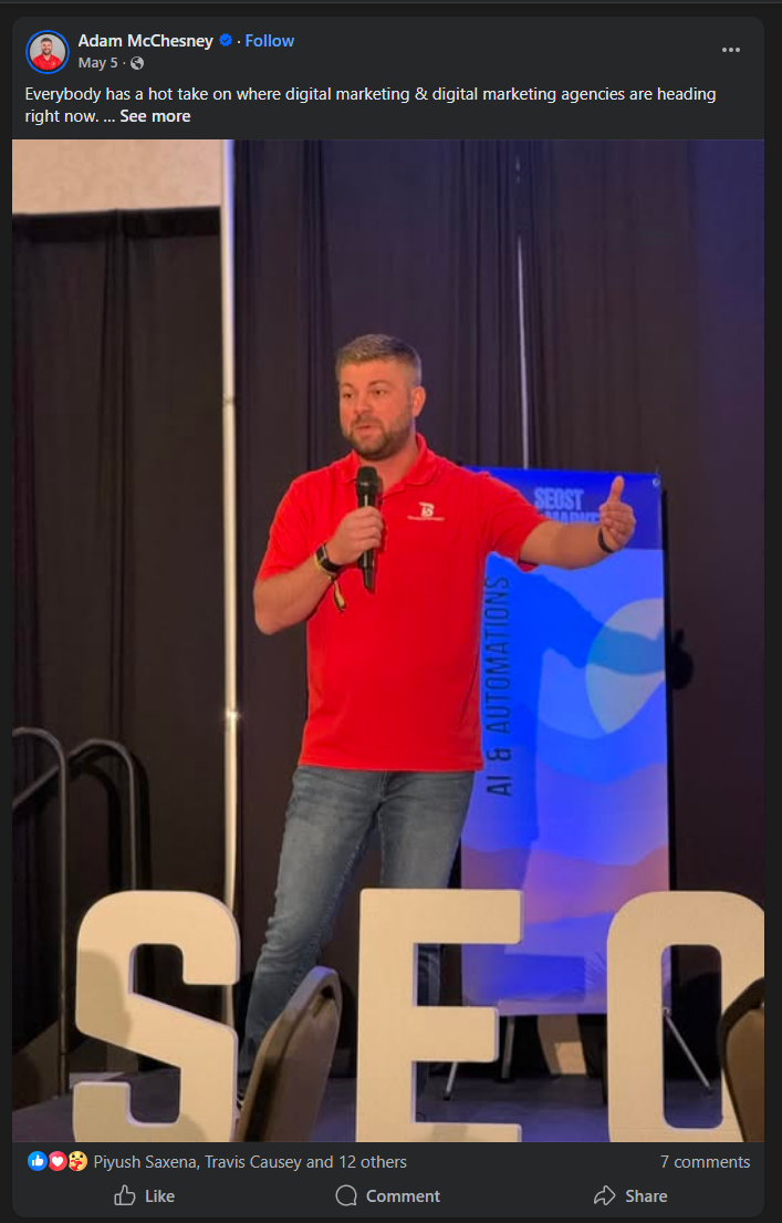 An SEO Spring Training attendee post on Facebook