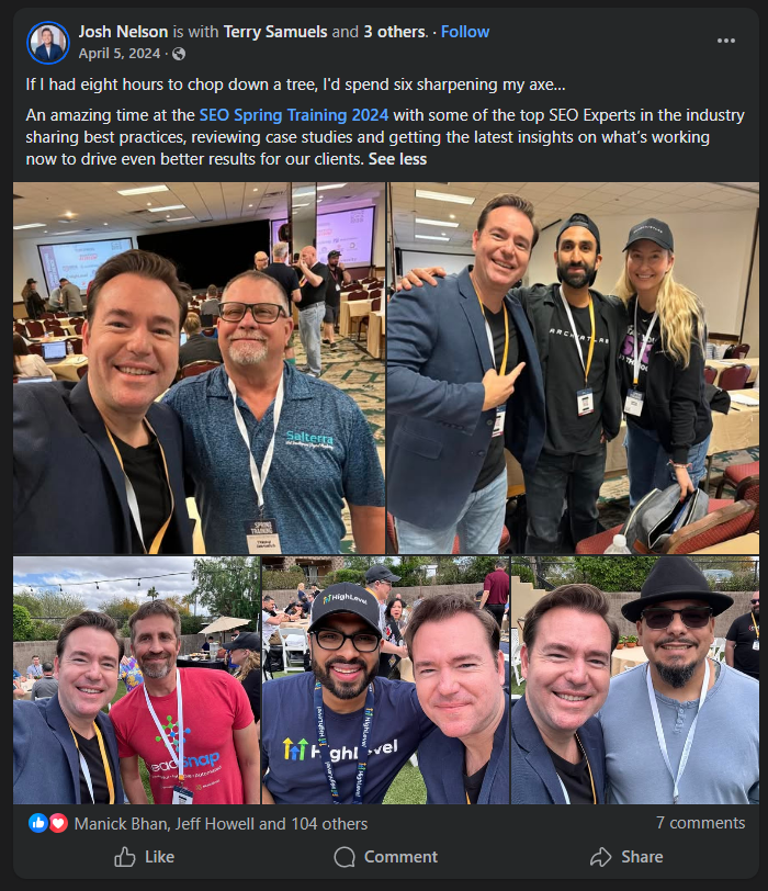 An SEO Spring Training attendee post on Facebook