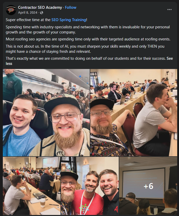 An SEO Spring Training attendee post on Facebook