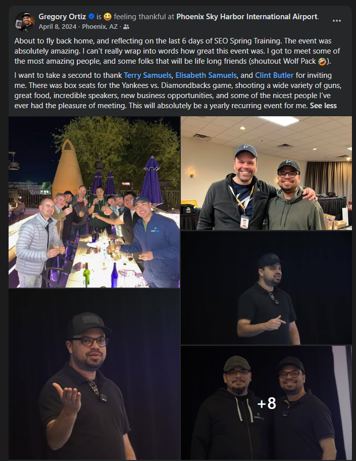 An SEO Spring Training attendee post on Facebook